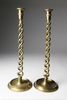 Pair of Brass Open Twist Tall Candlesticks