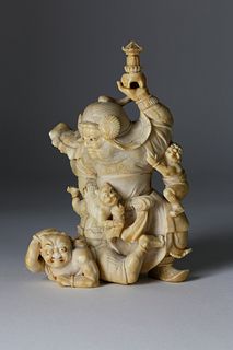 Japanese Meiji Whale Ivory Figural Group, 19th Century