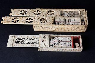 Two Prisoner-Of-War Carved Bone Game Boxes, circa 1810