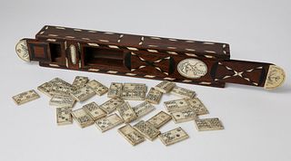 Napoleonic Whalebone and Wood Inlaid Game Box, circa 1820