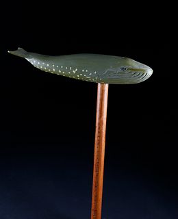Ralph Buckwalter (American 1906-1990) Folk Art Carved and Painted Right Whale Cane, circa 1986