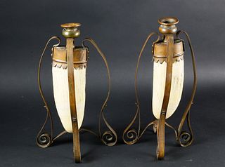 Matched Pair of One-of-a-Kind Sperm Whale Teeth and Copper Candlesticks, circa 1870-1880