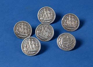 Set of Six Dutch Silver Buttons, 18th Century