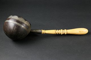 Whaleman Made Ivory and Coconut Shell Rum Dipper, circa 1850