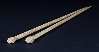 Pair of Whaler Made Whalebone Knitting Needles, circa 1840