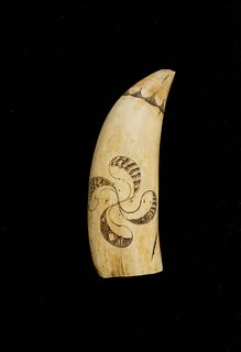 Scrimshaw Polychrome Sperm Whale Tooth, circa 1850
