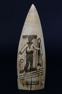 Large Scrimshaw “Thieves Reward” Whale Tooth, mid 19th Century, 