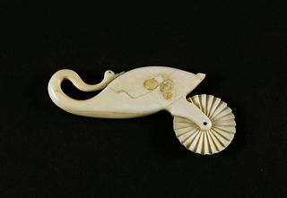 Whaler Carved Whale Ivory Swan Pie Crimper, circa 1840