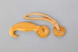 Lot of Two Whaler Made Whale Ivory Pie Crimpers, circa 1850