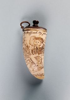 Erotic Scrimshaw Sperm Whale Tooth Snuff Container, Signed Josiah Wells, circa 1850