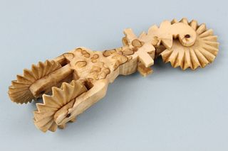 Whaler Carved Whale Ivory 3-Wheel Pie Crimper, circa 1860