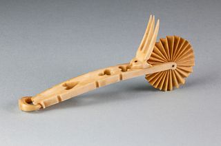 Whaler Made Whale Ivory Heart and Clover Pie Crimper, circa 1860