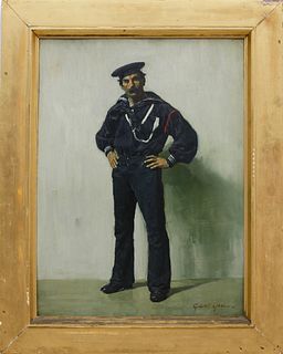 Gilbert Gaul (American 1855-1919) Oil on Artist Board "Portrait of a Standing Sailor"