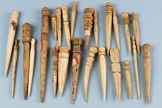 Collection of 24 Turned Whalebone Bodkins, 19th Century