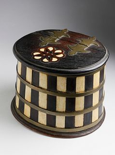 Whaler Made Whalebone Brass and Wood Salt Box, circa 1850