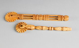 Two Whalebone Carved Pie Crimpers, circa 1850