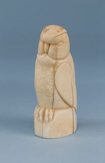 Carved Sperm Whale Tooth in the Form of a Hooded Arctic Owl, circa 1870