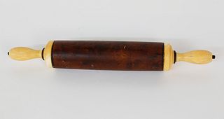 Whaleman Made Burlwood and Whale Ivory Rolling Pin, circa 1850