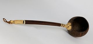 Whaleman Made Ivory Coconut Shell Rum Dipper, circa 1850
