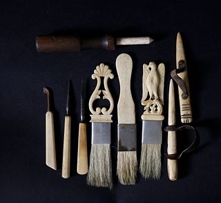 Collection of 9 Whale Bone Assorted Hand Tools, 19th Century