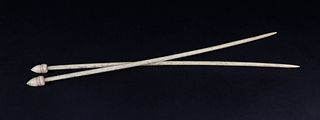 Pair of Nantucket Whaler Made Whalebone and Whale Ivory Knitting Needles, circa 1850