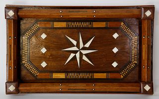 Whaler Made Whale Ivory Inlaid Gallery Tray, 19th Century