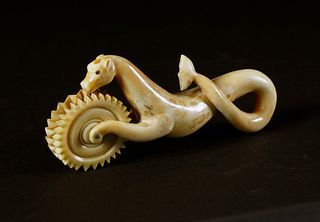 Whaler Made Whale Ivory Sea Horse Double Wheel Pie Crimper, circa 1850