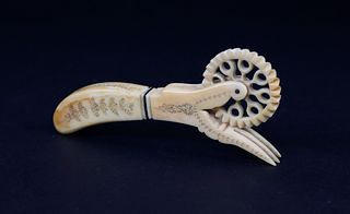 Whaler Made Ivory Scrimshawed Pie Crimper, circa 1850