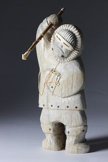 Eskimo Carved Whalebone Figure of an Inuit Fisherman by Wilbur Kuzuguk