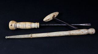Three Whaleman Whale Ivory, Bone and Steel Tools, circa 1840