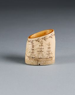 Fine Scrimshaw Lower Whale Tooth Section, circa 1850