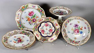 Lot of Dresden Reticulated Floral Wares, Various Makers