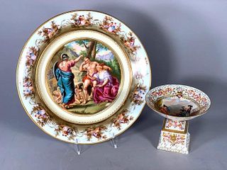 Large Czechoslovakian Transfer Charger and German Capodimonte Compote