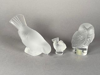 Three Lalique Molded and Frosted Glass Bird Figures