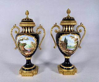 Pair Capodimonte Bronze Mounted Vases