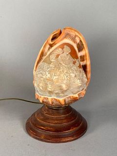 Carved Cameo Shell Lamp, Early 20thc.