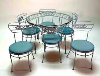 Blue Painted Iron Garden Table and Chairs