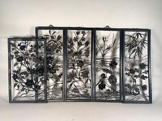 Five Chinese Metal Wall Reliefs