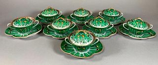 Chinese Export Cabbage Leaf Covered Cups and Saucers, 20thc.