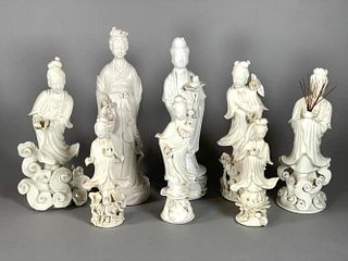 Eight Assorted Chinese Blanc de Chine Guanyin Figures
