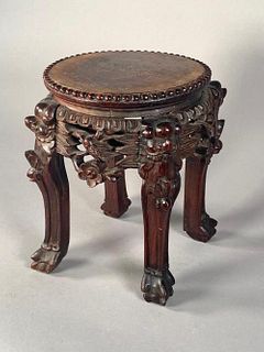 Miniature Chinese Carved Wood Tabouret, late 19thc.