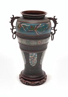 Large Chinese Champleve Enamel and Bronze Vase