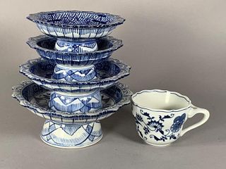 Group of Asian Blue and White Porcelain Tiered Dishes