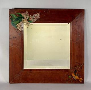 Hand Painted Pine Mirror with Bevelled Mirror Plate, 1882
