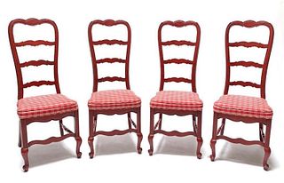 Four Red Painted French Style Side Chairs