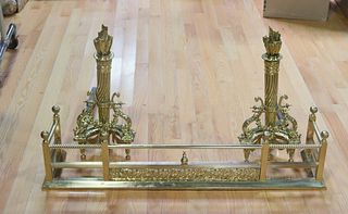 Antique Gilt Metal Andirons And Fender.