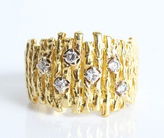 Hueb Brutalist Style 18K YG & Diamond Ring, size 6