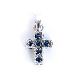 14K White Gold & Sapphire Cross Pendant