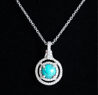 14K WG BSH Diamond & Turquoise Pendant Necklace