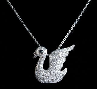18K WG Diamond Encrusted Swan Pendant Necklace